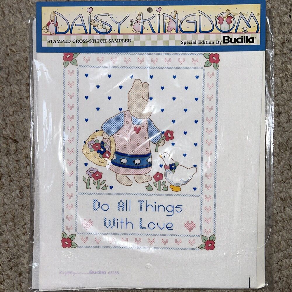 New Daisy Kingdom Bucilla Vintage 1991 Sampler Stamped Cross Stitch Love Sp Ed